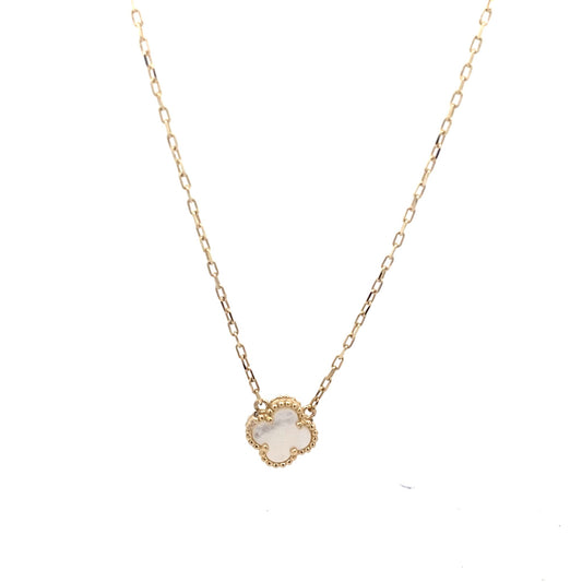 14K Yellow Gold Mother Of Pearl Flower Necklace 20In