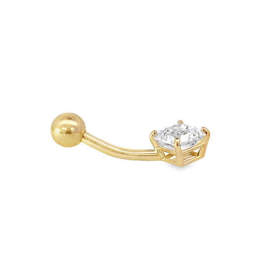 14K Yellow Gold Square Cz Belly Ring
