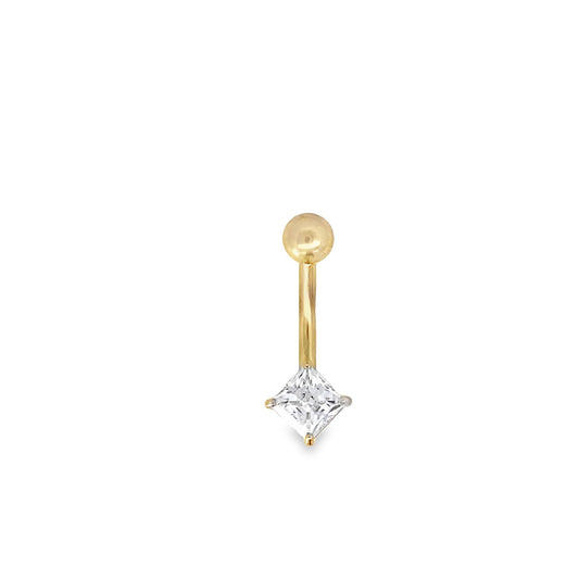 14K Yellow Gold Square Cz Belly Ring