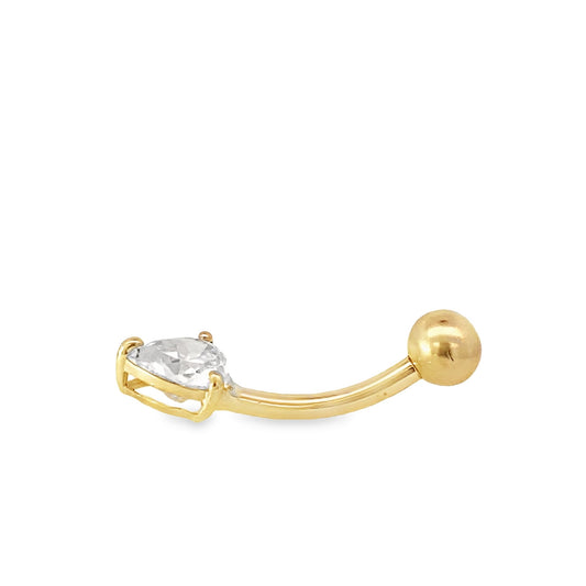 14K Yellow Gold Heart Shaped Cz Belly Ring