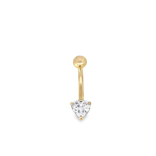 14K Yellow Gold Heart Shaped Cz Belly Ring