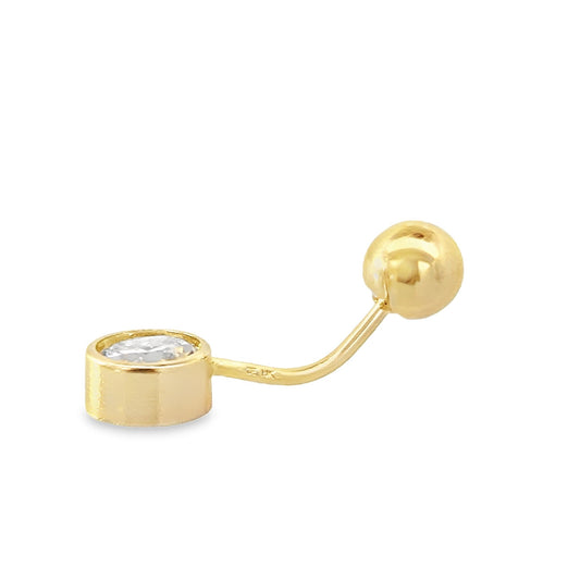 14K Yellow Gold Round Cz Bezel Belly Ring