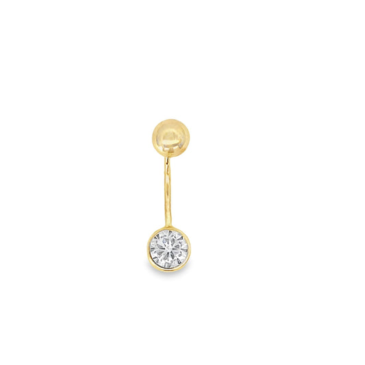 14K Yellow Gold Round Cz Bezel Belly Ring