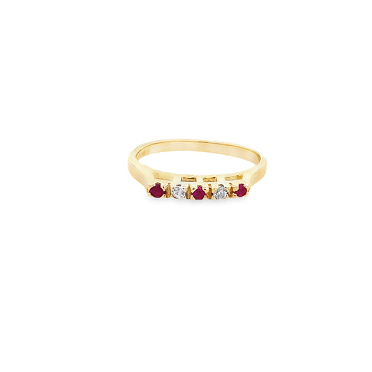 14K Yellow Gold Red Stone & Cz Ring Size 6.5 1.8Dwt