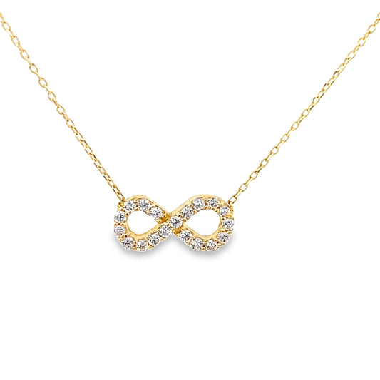 14K Yellow Gold Cz Infinity Pendant Necklace 18In