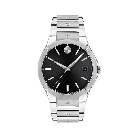 Pre-Owned Movado S.E Series (0607541) Mens Watch  Black Dial Stainless Steel Index Markers, Swiss Quartz