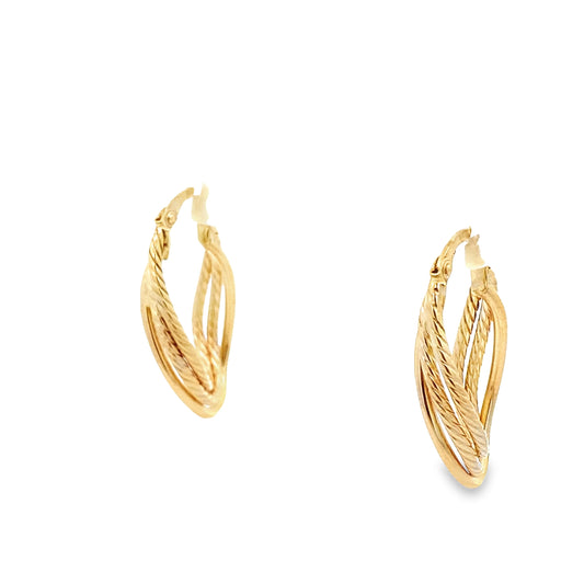 10K Yellow Gold  Three Wires Hoop Earrings 1.3Dwt