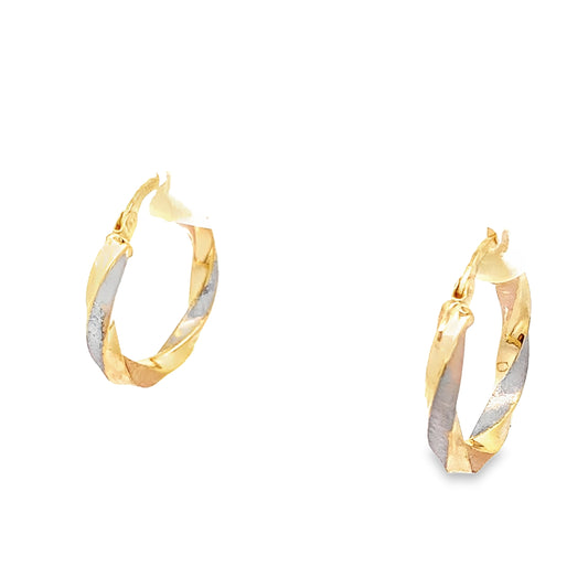 10K Tri Color Gold Twisted Hoop Earrings 0.9Dwt