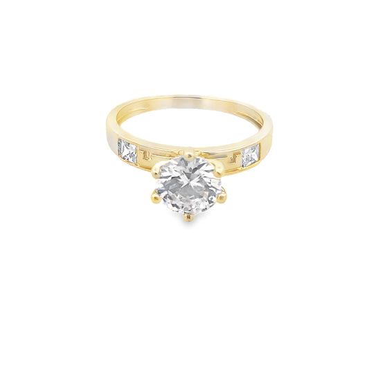 14K Yellow Gold Cz Engagement Ring Size 6.5 1.7Dwt