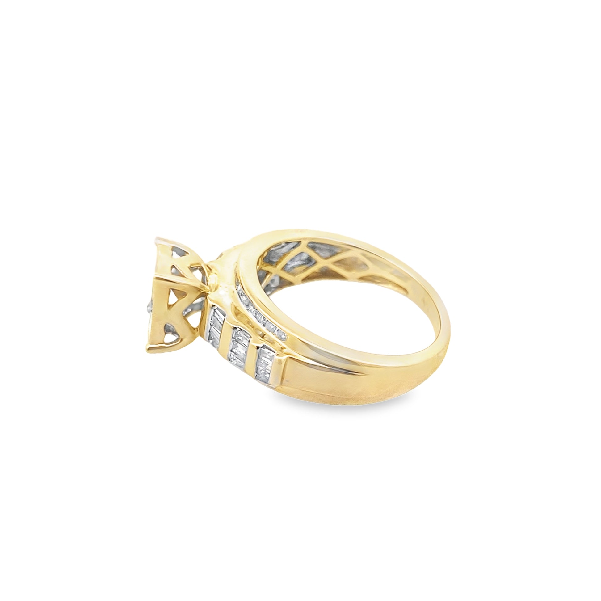 1.00Ctw 10K Yellow Gold Diamond Composite Rectangular Engagement Ring  Size 7 2.9Dwt