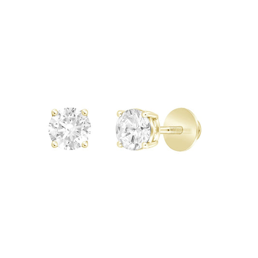 1.0Ctw 14K Yellow Gold Lab Grown Round Diamond Solitaire Stud Earrings