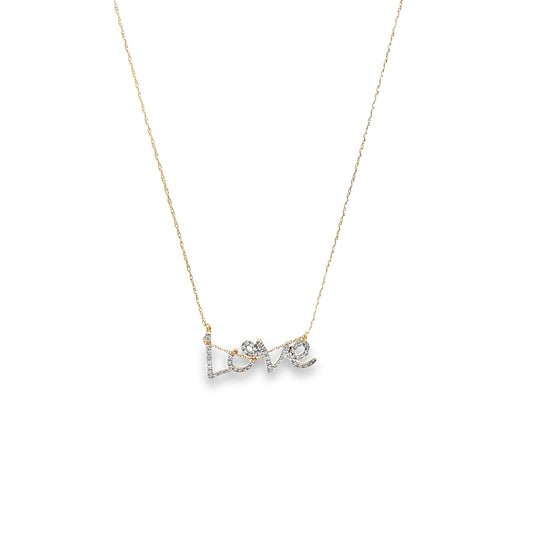 0.12Ctw 10K Yellow Gold Diamond "Love" Necklace 18In
