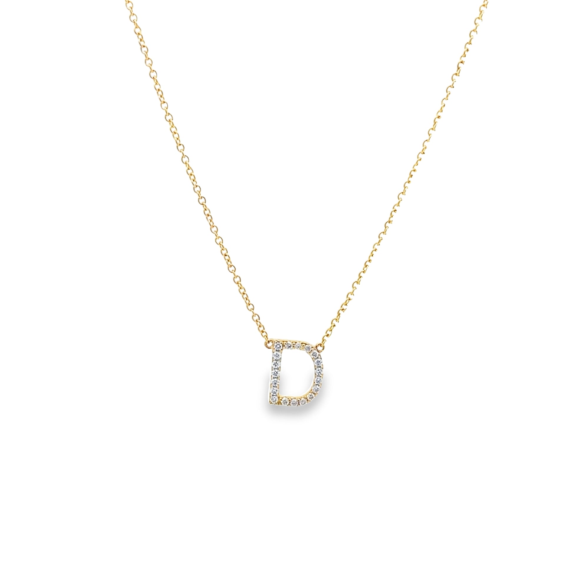 0.15Ctw 14K Yellow Gold Diamond Letter "D" Necklace 20In 1.7Dwt