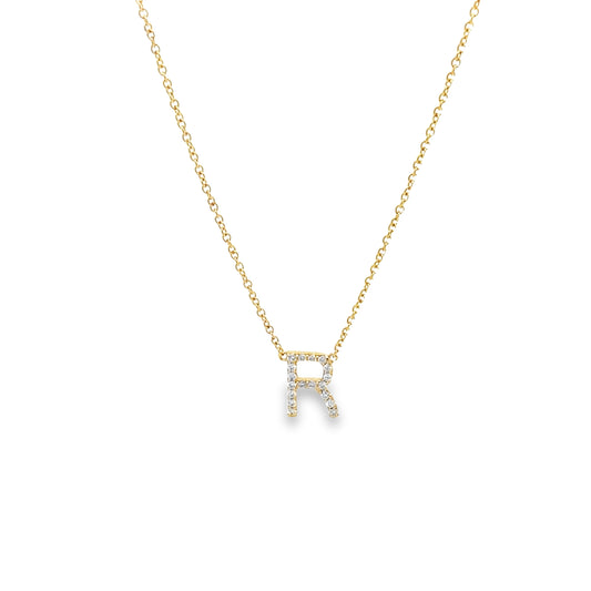 0.14Ctw 14K Yellow Gold Diamond Letter "R" Necklace 20In 1.7Dwt