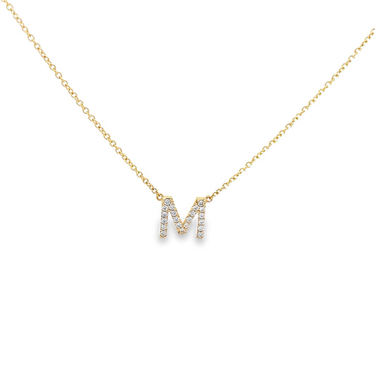 0.17Ctw 14K Yellow Gold Diamond Letter "M" Necklace 20In 1.8Dwt