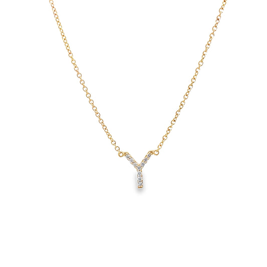 0.07Ctw 14K Yellow Gold Diamond Letter "Y" Necklace 20In 1.6Dwt
