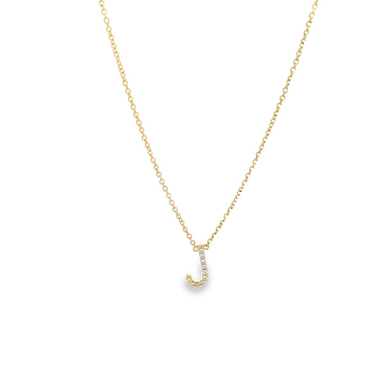 0.07Ctw 14K Yellow Gold Diamond Letter "J" Necklace 20In 1.5Dwt