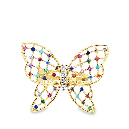 14K Yellow Gold Color Stones Butterfly Ring Size 6 2.3Dwt
