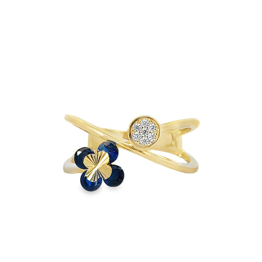 14K Yellow Gold Ladies Blue Stone 4 Leaf Clover Ring Size 7 1.8Dwt
