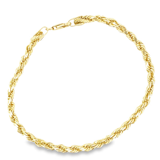 14K Yellow Gold Solid Rope Link Bracelet 4Mm 8In 6.2Dwt