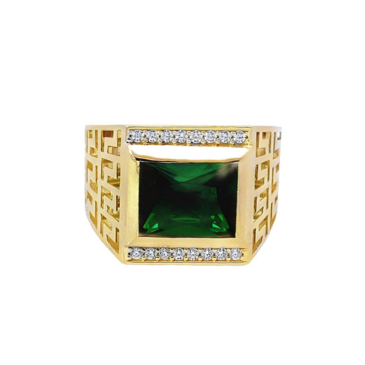 14K Yellow Gold Green Stone & Cz Fashion Ring Mens Size 10 4.0Dwt