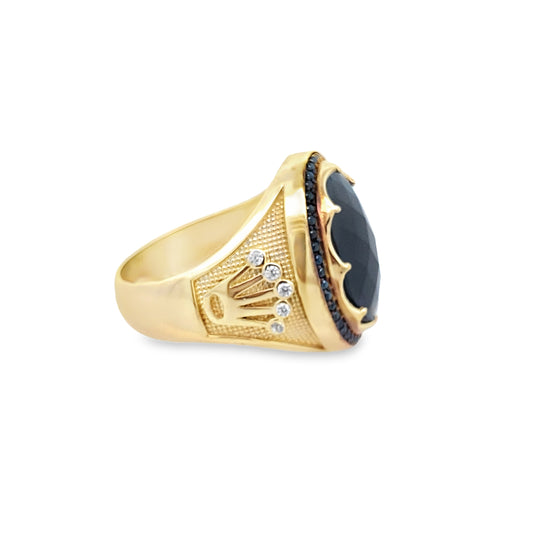 14K Yellow Gold Mens Black Stone Crown Ring Size 10 7.4Dwt