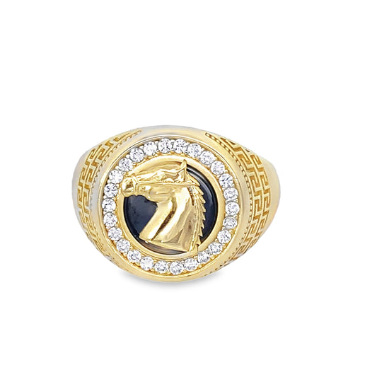 14K Yellow Gold Cz & Horse Style Ring Size 11 4.9Dwt