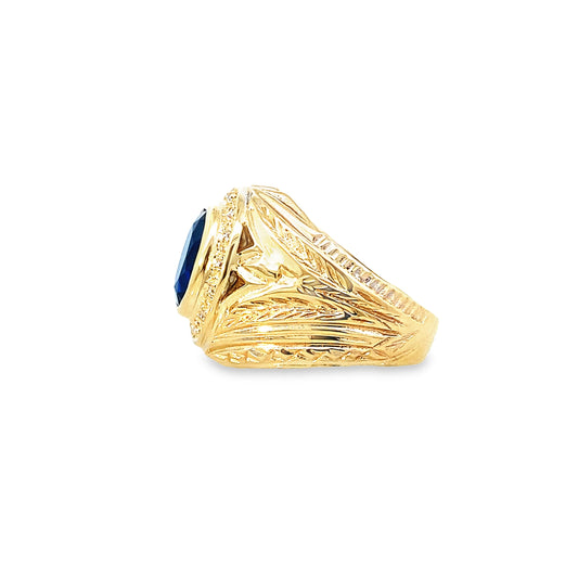 14K Yellow Gold Fashion Oval Center  Dark Blue Stone Ring Mens Size 11 8.7Dwt
