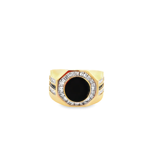 10K Yellow Gold Mens Cz & Onyx Ring Size 12 5.0Dwt