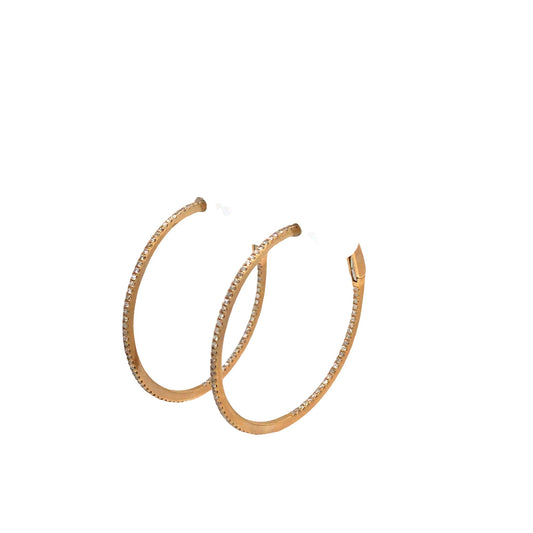(Uj2)0.39Ctw 14K Yellow Gold Diamond Hoop Earrings 2.3Dwt