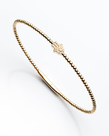 0.07Ctw 14K Yellow Gold & Titanium Wire Hand Of Fatima Diamond Bracelet 2.8Dwt