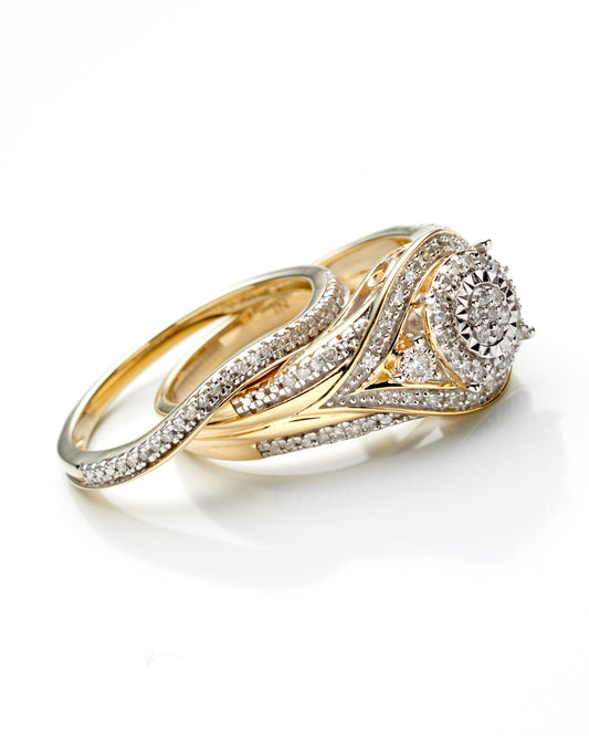 0.33Ctw 10K Yellow Gold Diamond Bridal Set Size 7 3.4Dwt