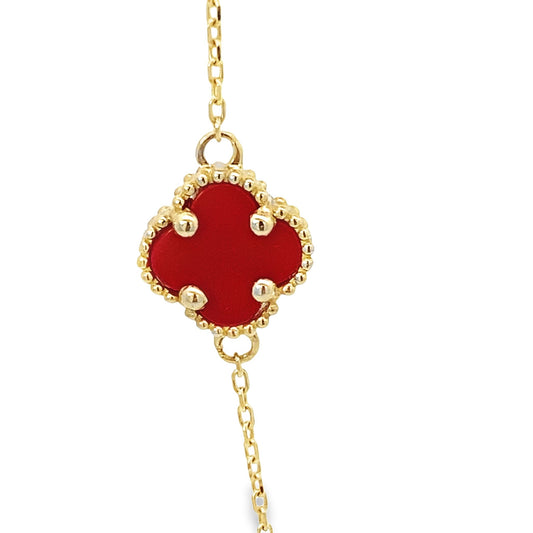 14K Yellow Gold Red Stone Flower Necklace 17.5In 3.9Dwt