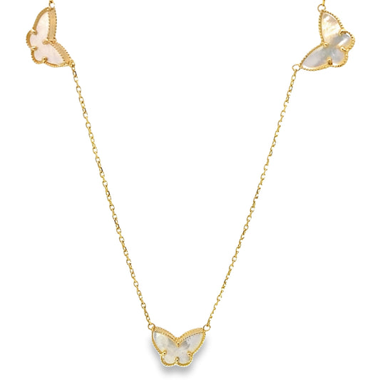 14K Yellow Gold Mother Of Pearl Butterfly Necklace 18In 3.8Dwt