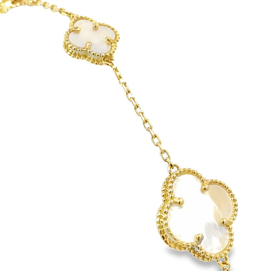 14K Yellow Gold Mother Of Pearl Flower Bracelet 8In 3.9Dwt