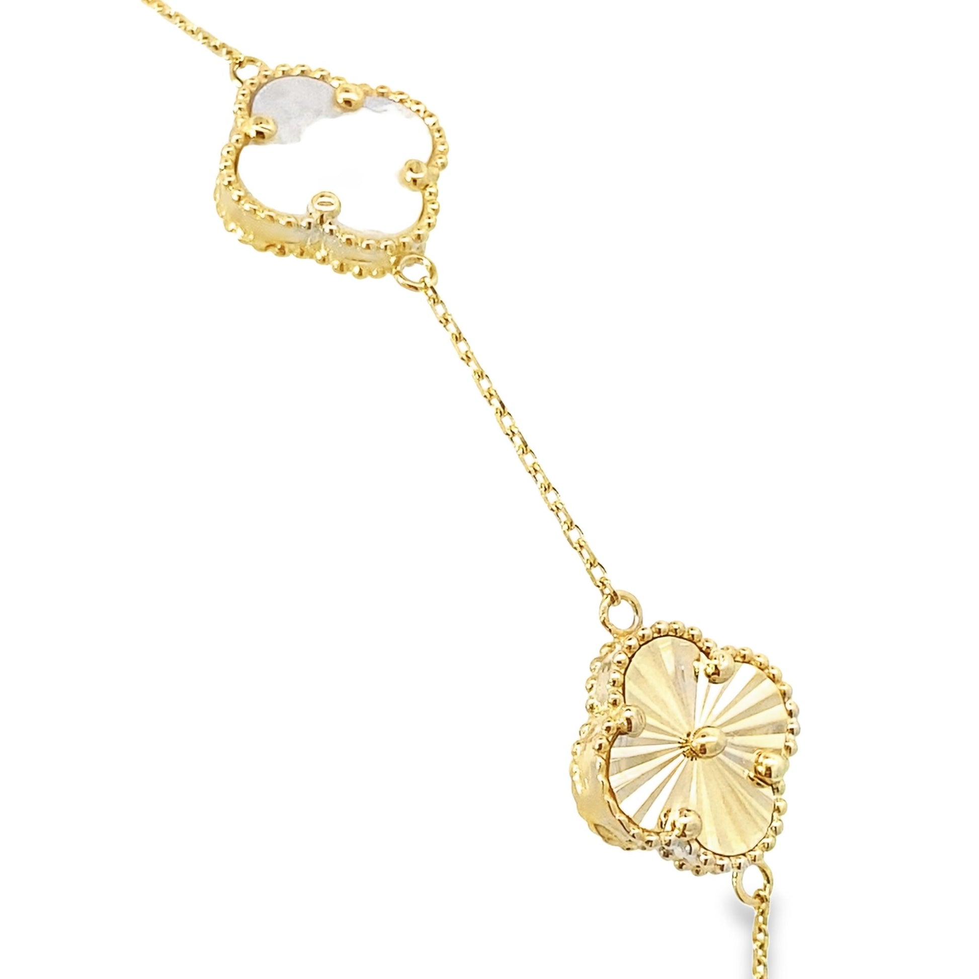 14K Yellow Gold Reversible Mother Of Pearl Flower Bracelet 8In 4.4Dwt