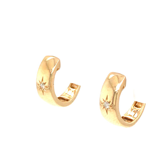 0.03Ctw 14K Yellow Gold Diamond Hoop Earrings 1.4Dwt