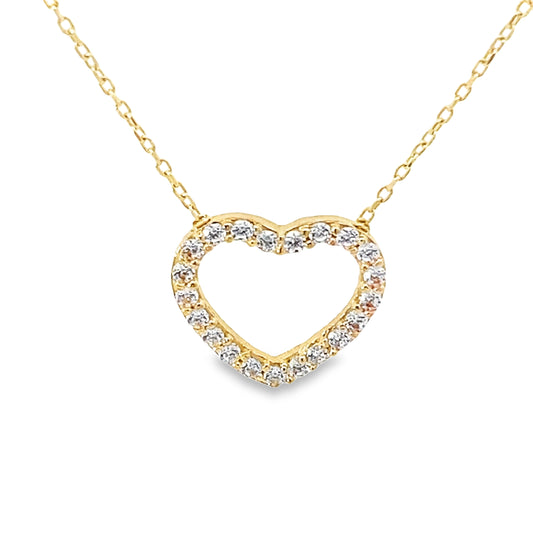 14K Yellow Gold Cz Heart Pendant Necklace 18In