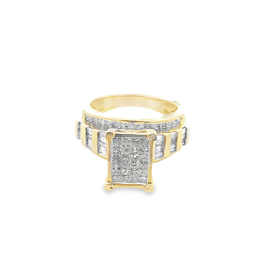 1.50Ctw 10K Yellow Gold Diamond Composite Rectangular Engagement Ring Size 7 3.9Dwt