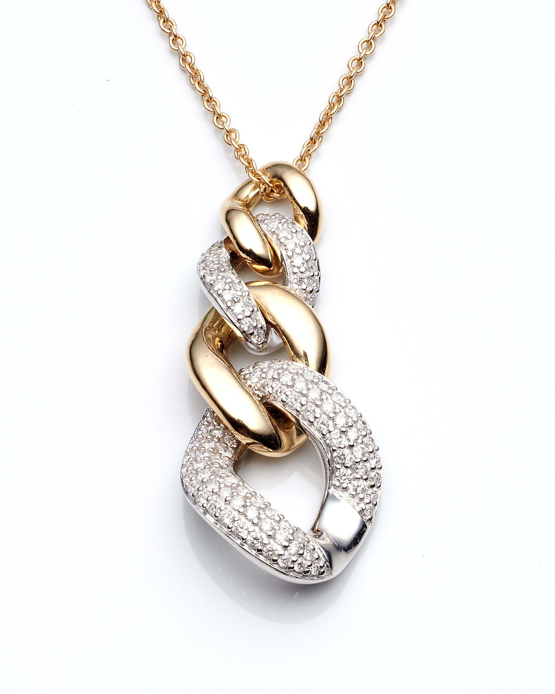 0.68Ctw Diamond 14K Two Tone Link Pendant Necklace 18In 4.7Dwt