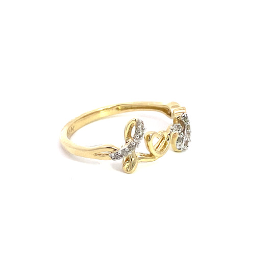 0.10Ctw 10K Yellow Gold Diamond "Love" Ring Size 7 1.2Dwt.