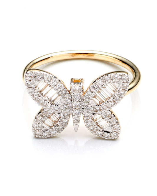 0.47Ctw Diamond 14K Yellow Gold Butterfly Ring Size 5 1.8Dwt