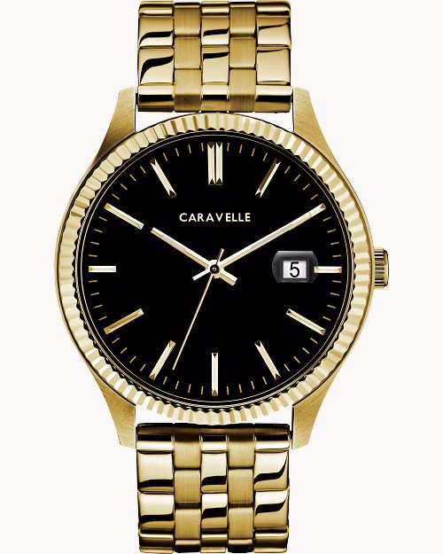 Caravelle Mens Dress Gold Tone Watch Black Dial 44B121