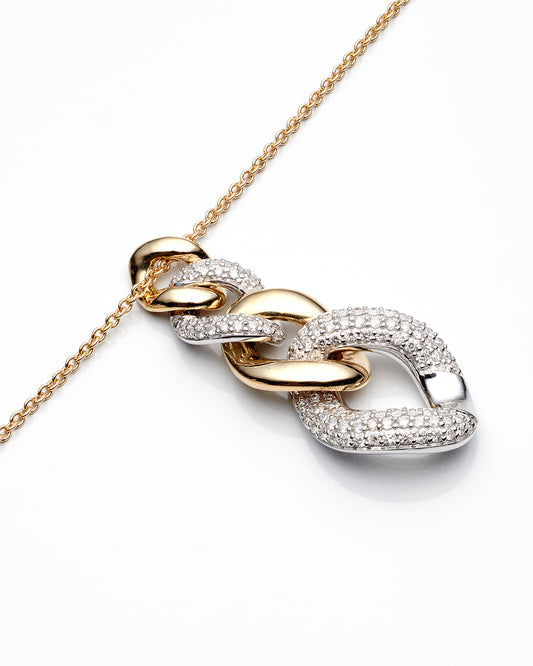 0.68Ctw Diamond 14K Two Tone Link Pendant Necklace 18In 4.7Dwt
