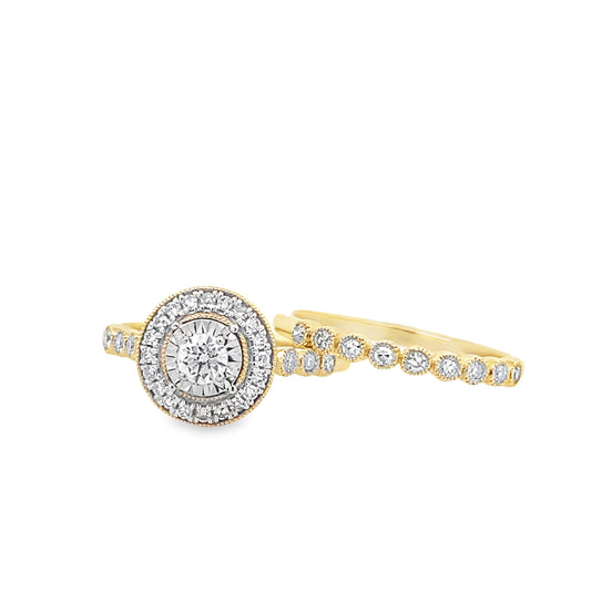 0.50Ct 14K Yellow Gold Diamond Wedding Set Ring Size 7 3.1Dwt