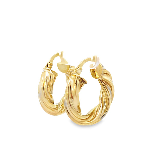 14K Yellow Gold Twisted Hoop Earrings 3.6Dwt