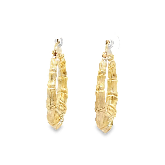 10K Yellow Gold Bamboo Style Hoop Earrings 1.9Dwt