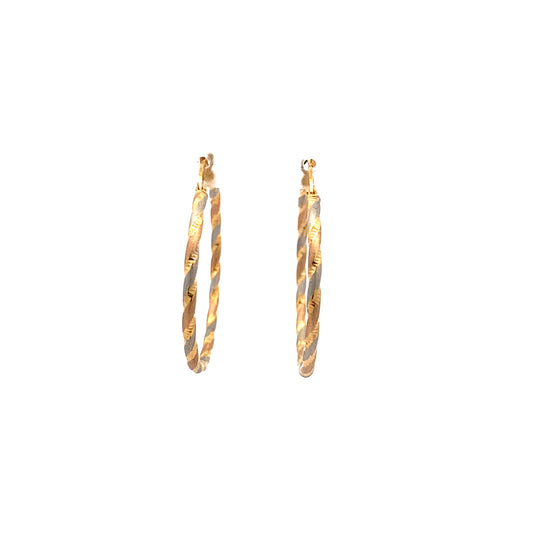 10K Tri Color Gold Medium Hoop Earrings 1.0Dwt