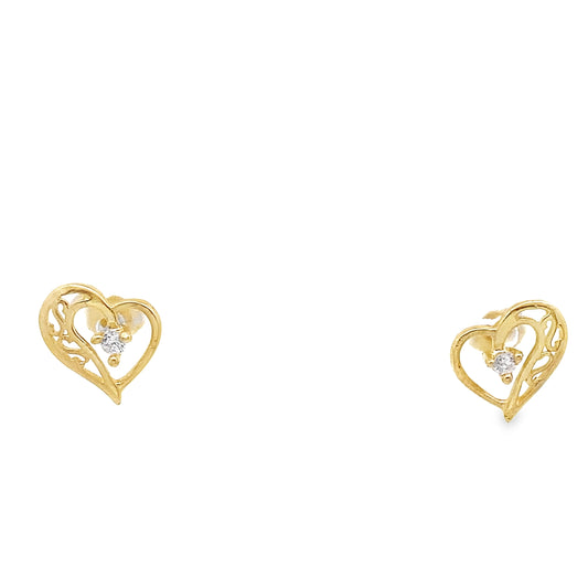 10K Yellow Gold Heart Stud Earrings 0.8Dwt