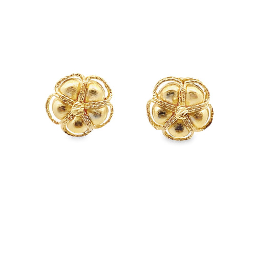 14K Yellow Gold Satin Flower Stud Earrings 1.6Dwt
